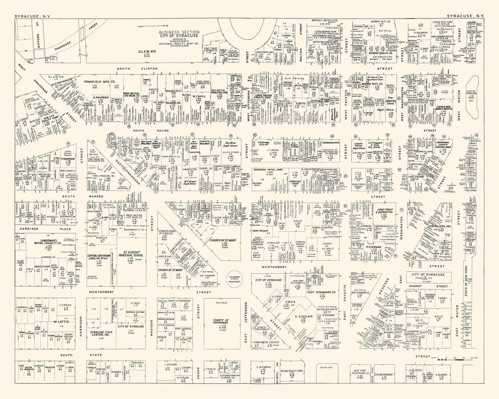 Vintage Map of Syracuse, NY Business Section 1947