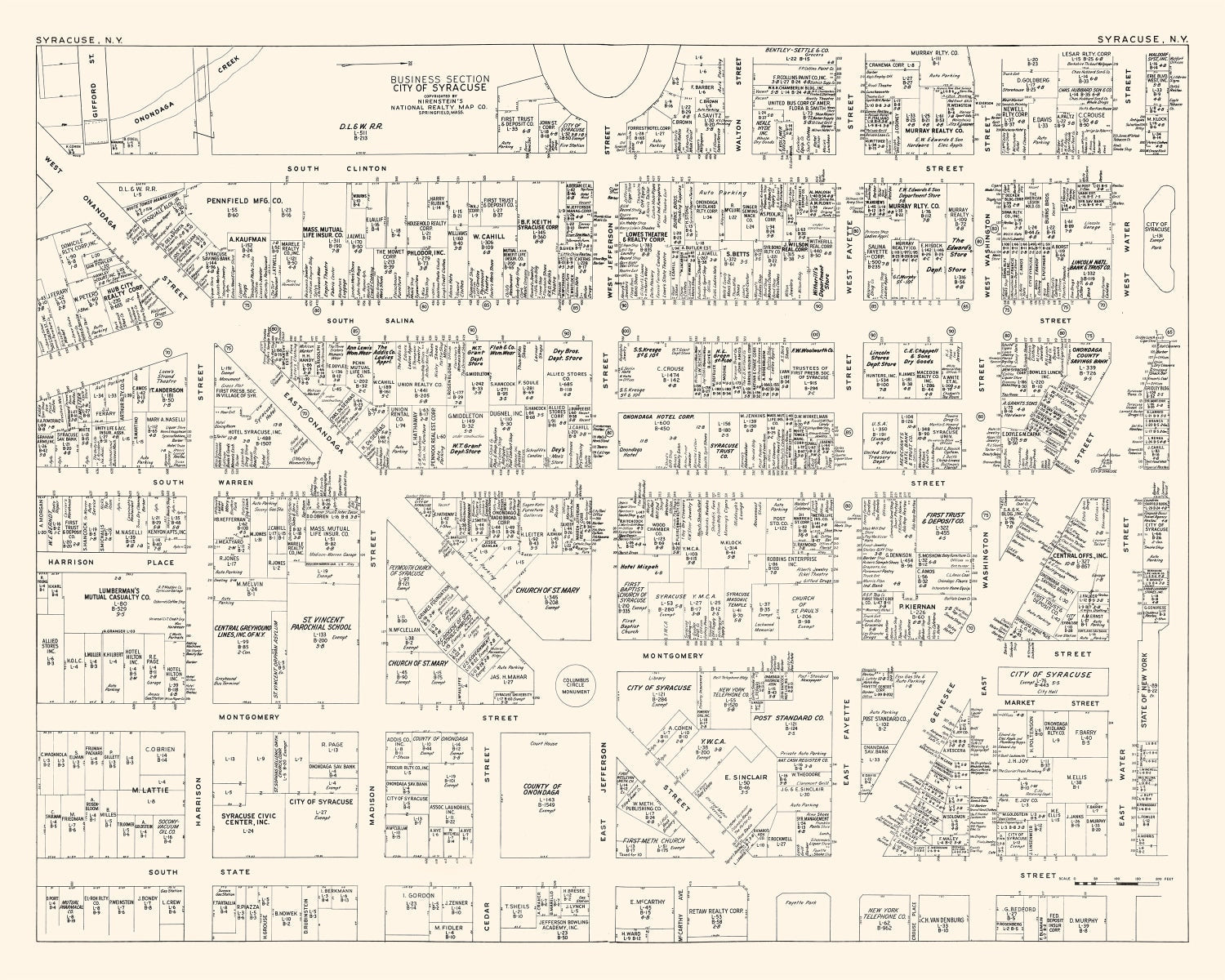 Vintage Map of Syracuse, NY Business Section 1947