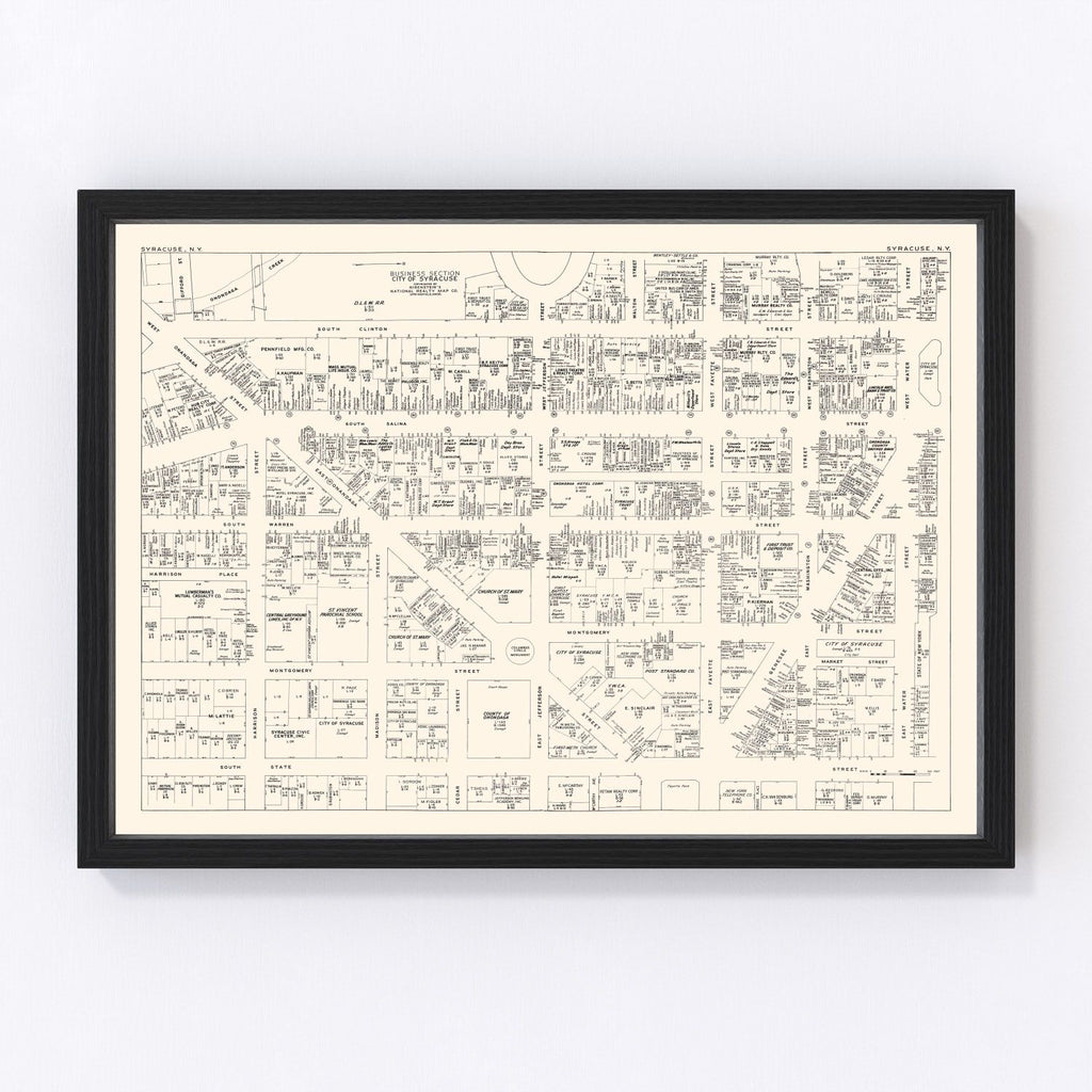 Vintage Map of Syracuse, NY Business Section 1947