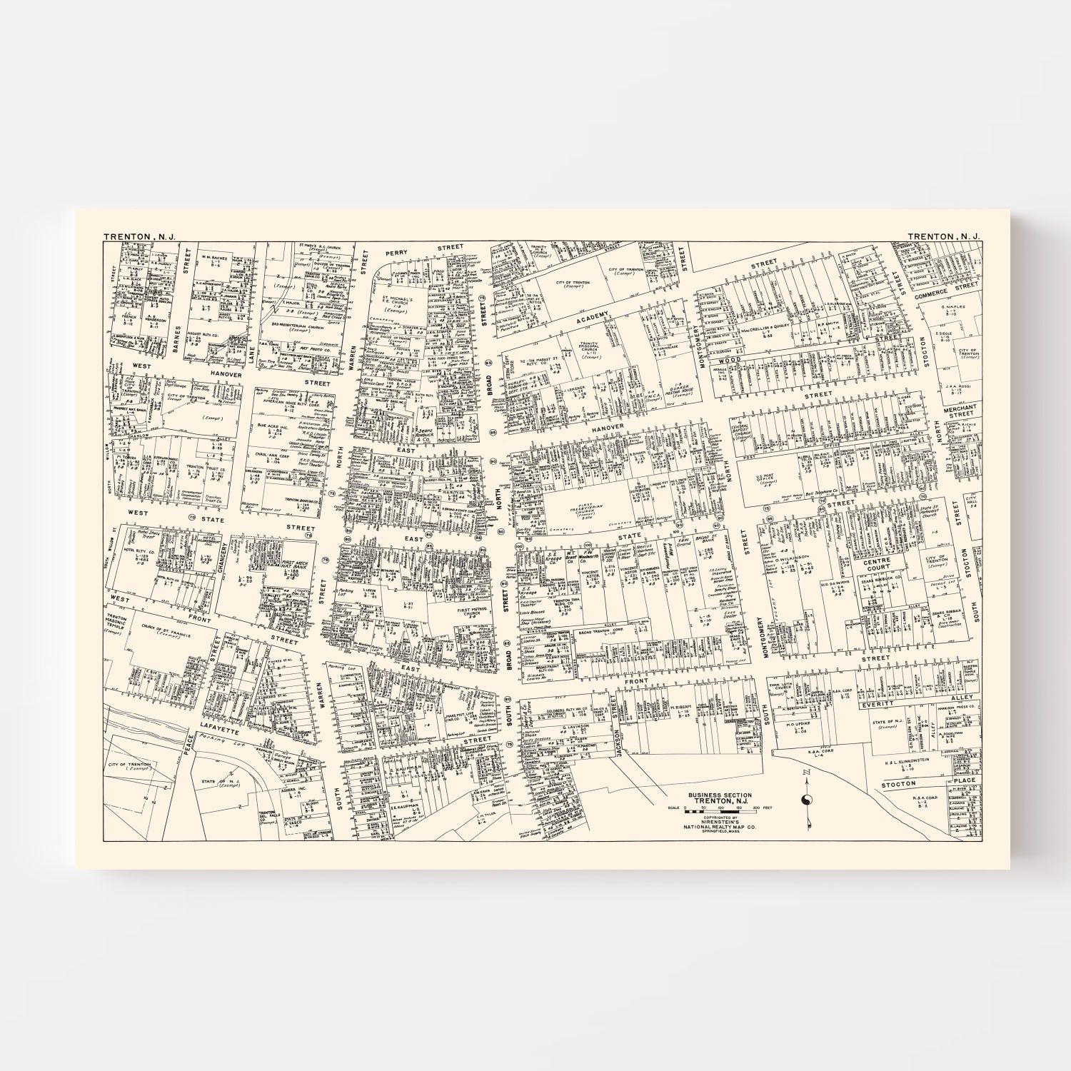 Vintage Map of Trenton, NJ Business Section 1947