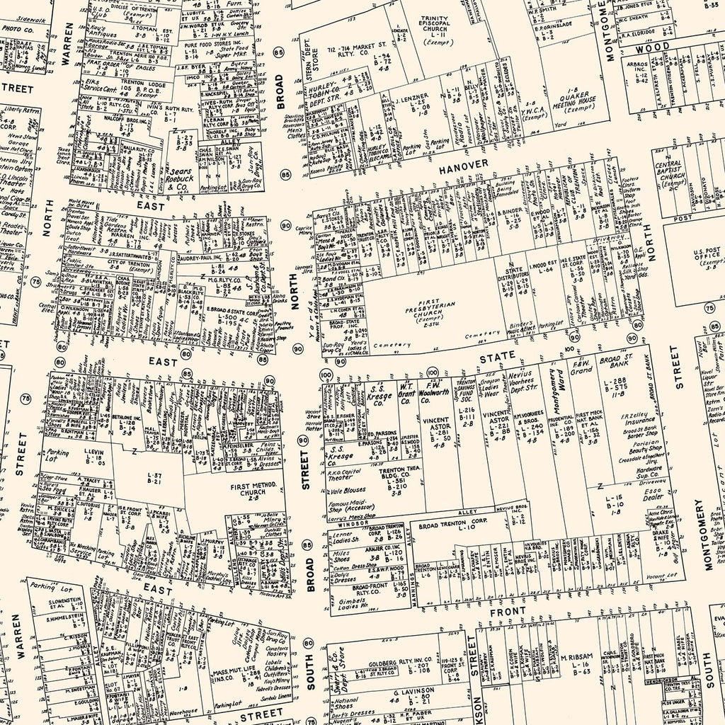 Vintage Map of Trenton, NJ Business Section 1947
