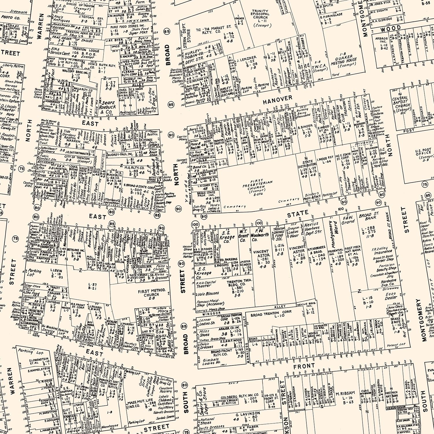 Vintage Map of Trenton, NJ Business Section 1947