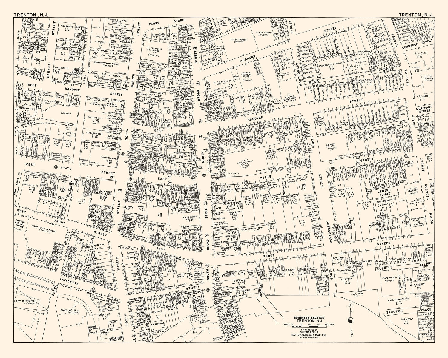Vintage Map of Trenton, NJ Business Section 1947