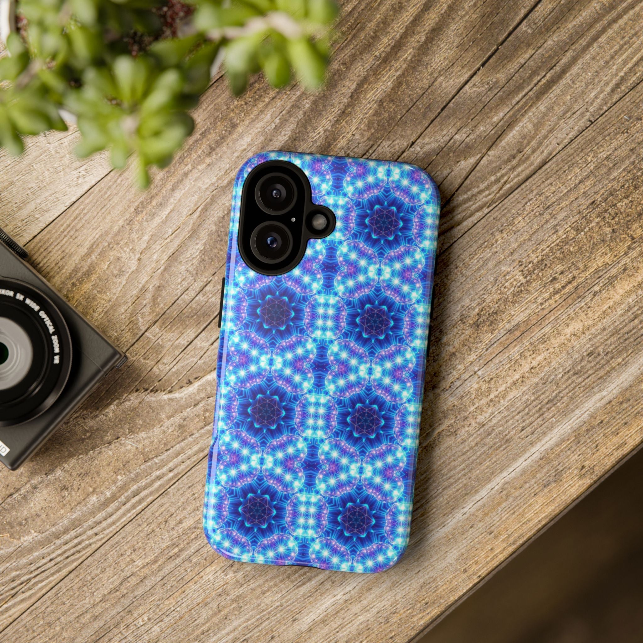 Blue Mandalas with Neon Lights Tough Phone Cases