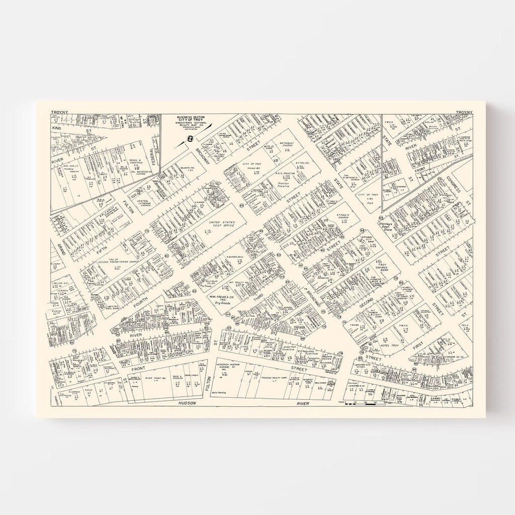 Vintage Map of Troy, NY Business Section 1947
