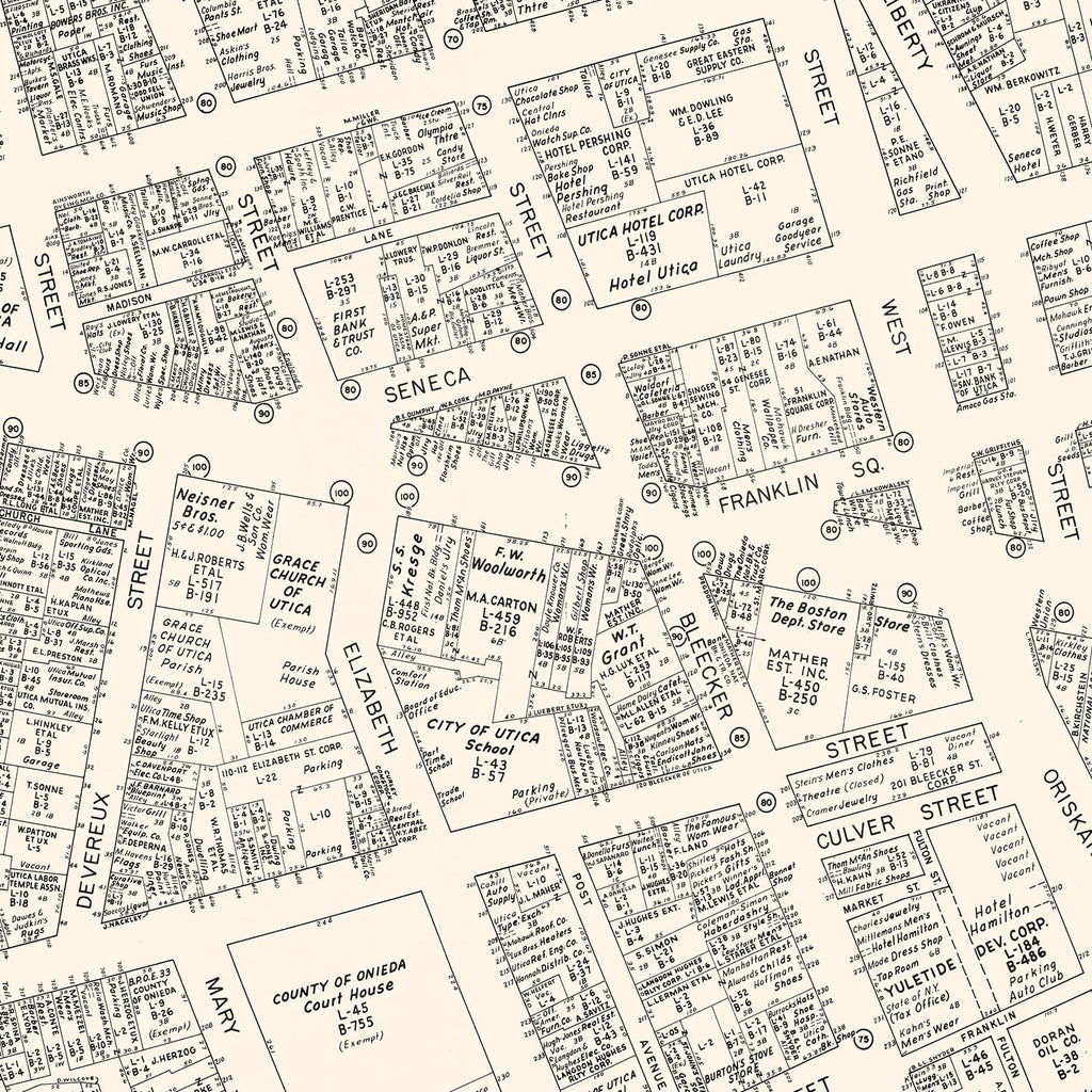 Vintage Map of Utica, NY Business Section 1947