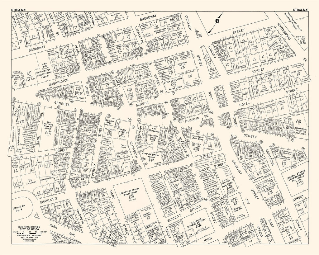 Vintage Map of Utica, NY Business Section 1947
