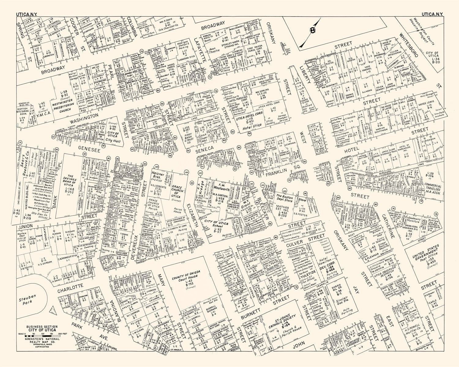 Vintage Map of Utica, NY Business Section 1947