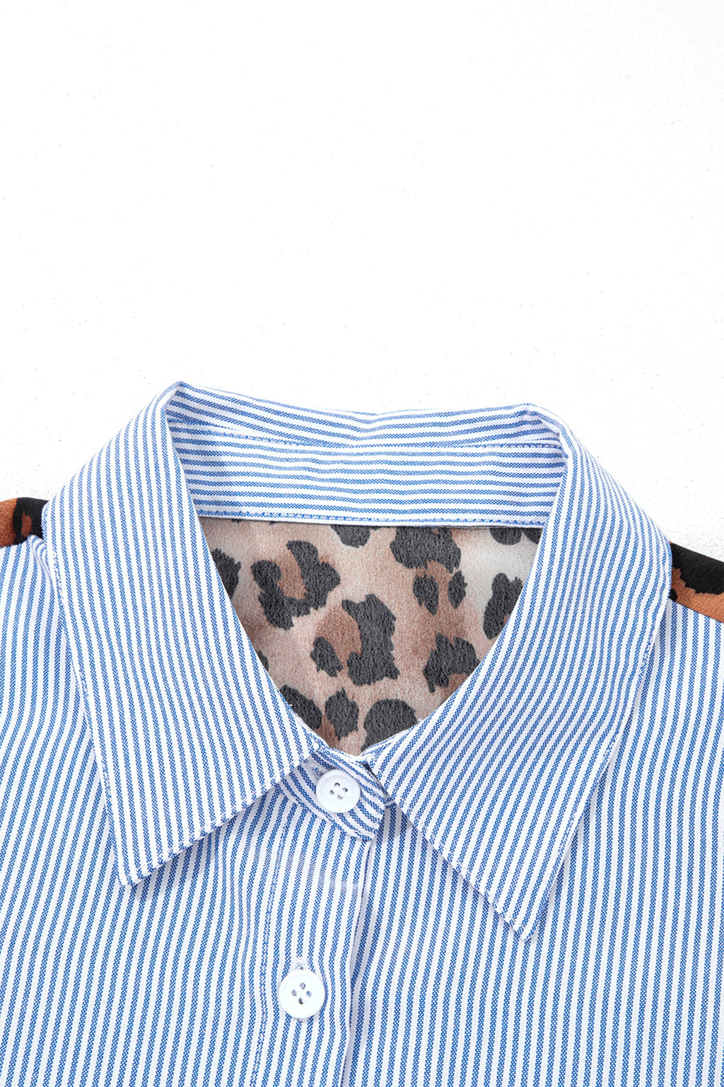 Varsity Stripe Leopard Patchwork Button Down Shirt