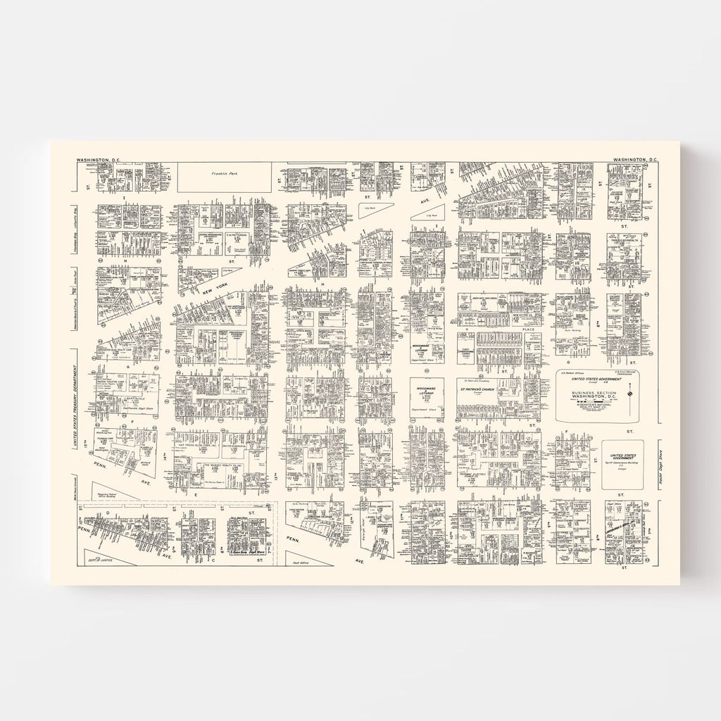 Vintage Map of Washington D.C., DC Business Section 1947