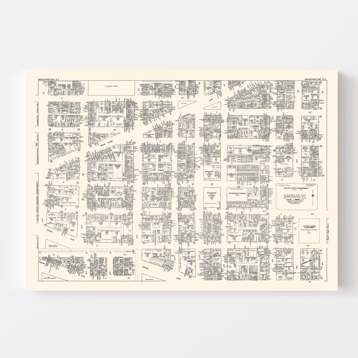 Vintage Map of Washington D.C., DC Business Section 1947