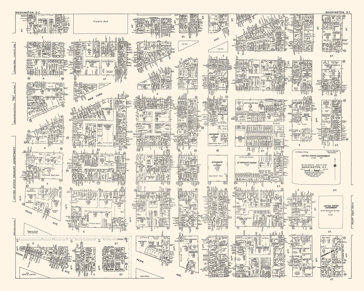 Vintage Map of Washington D.C., DC Business Section 1947