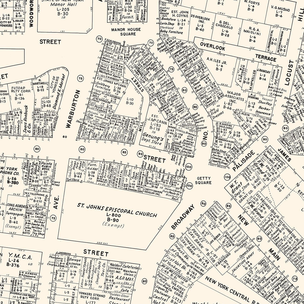 Vintage Map of Yonkers, NY Business Section 1947