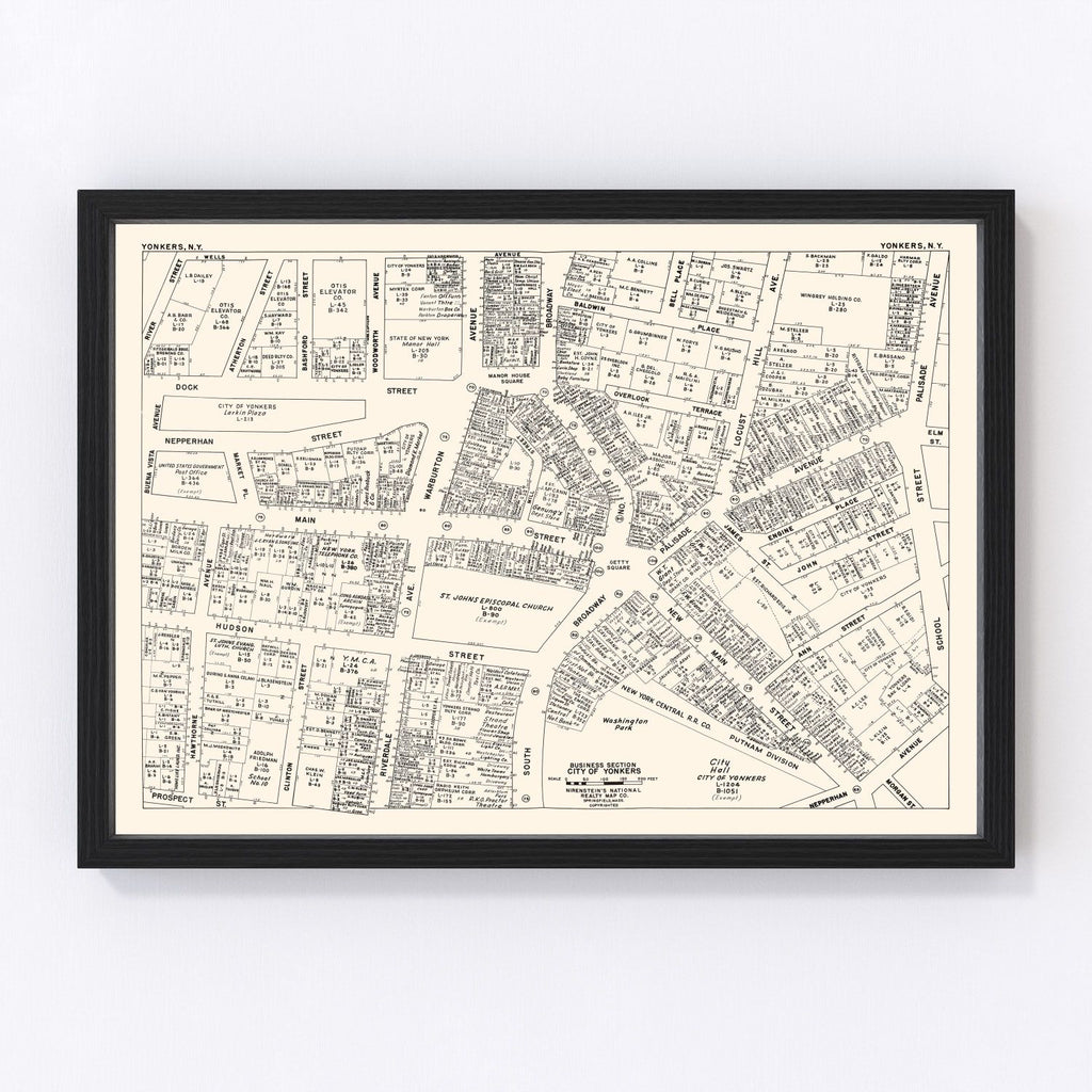 Vintage Map of Yonkers, NY Business Section 1947