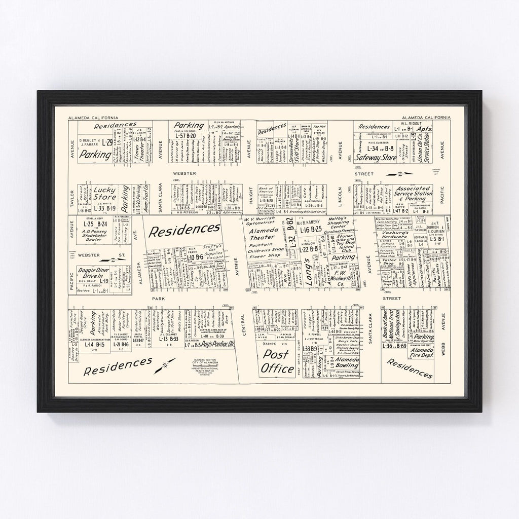 Vintage Map of Alameda, CA Business Section 1952