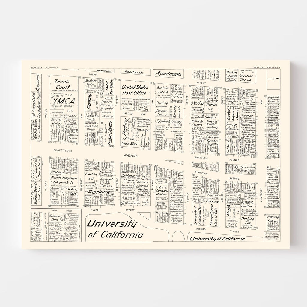 Vintage Map of Berkeley, CA Business Section 1952