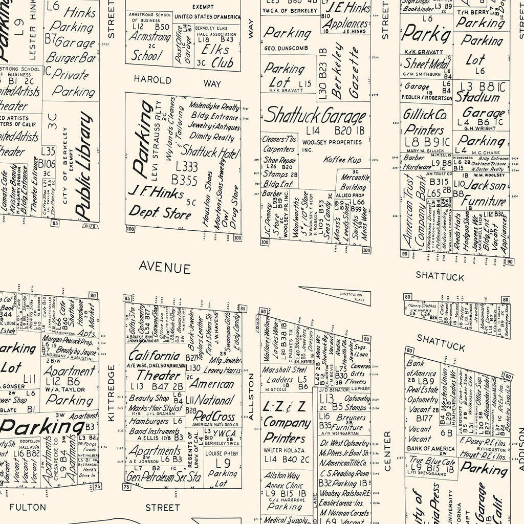 Vintage Map of Berkeley, CA Business Section 1952