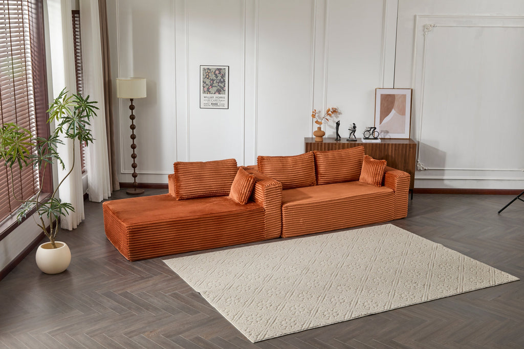 Compression Sectional Couch with Comfy Chaise, Boneless L Shape Sofa with Deep Seat, Minimalist Modular Couches Sleeper for Living Room Bedroom Apartment Lounge,corduroy,Brown