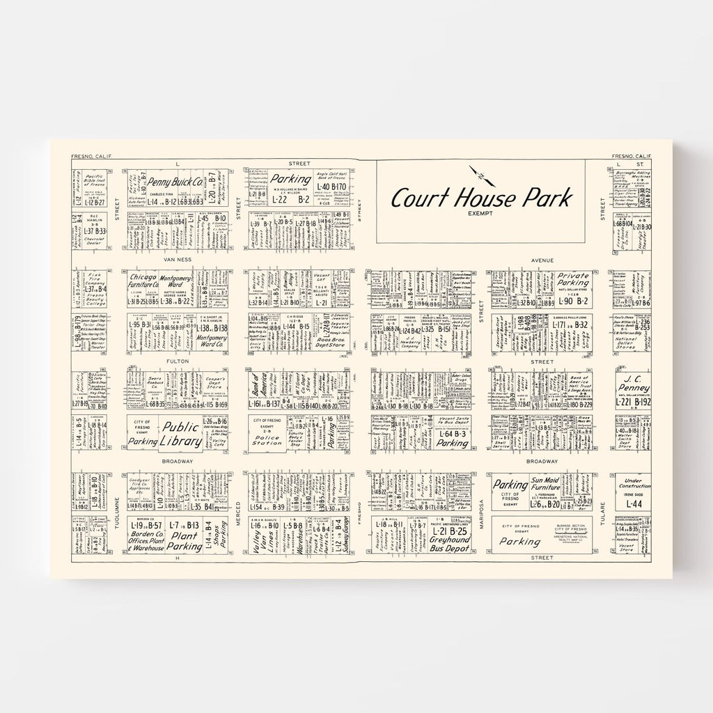 Vintage Map of Fresno, CA Business Section 1952