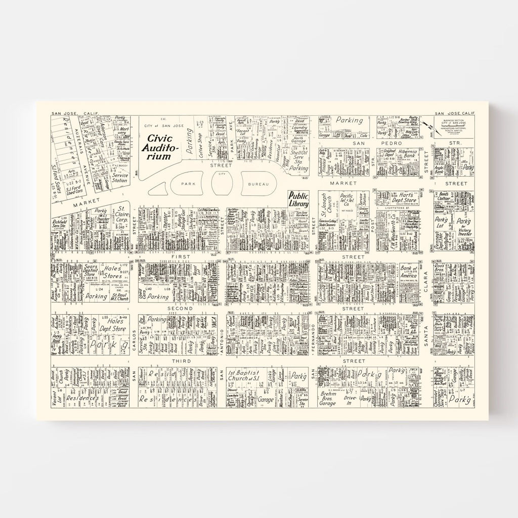 Vintage Map of San Jose, CA Business Section 1952