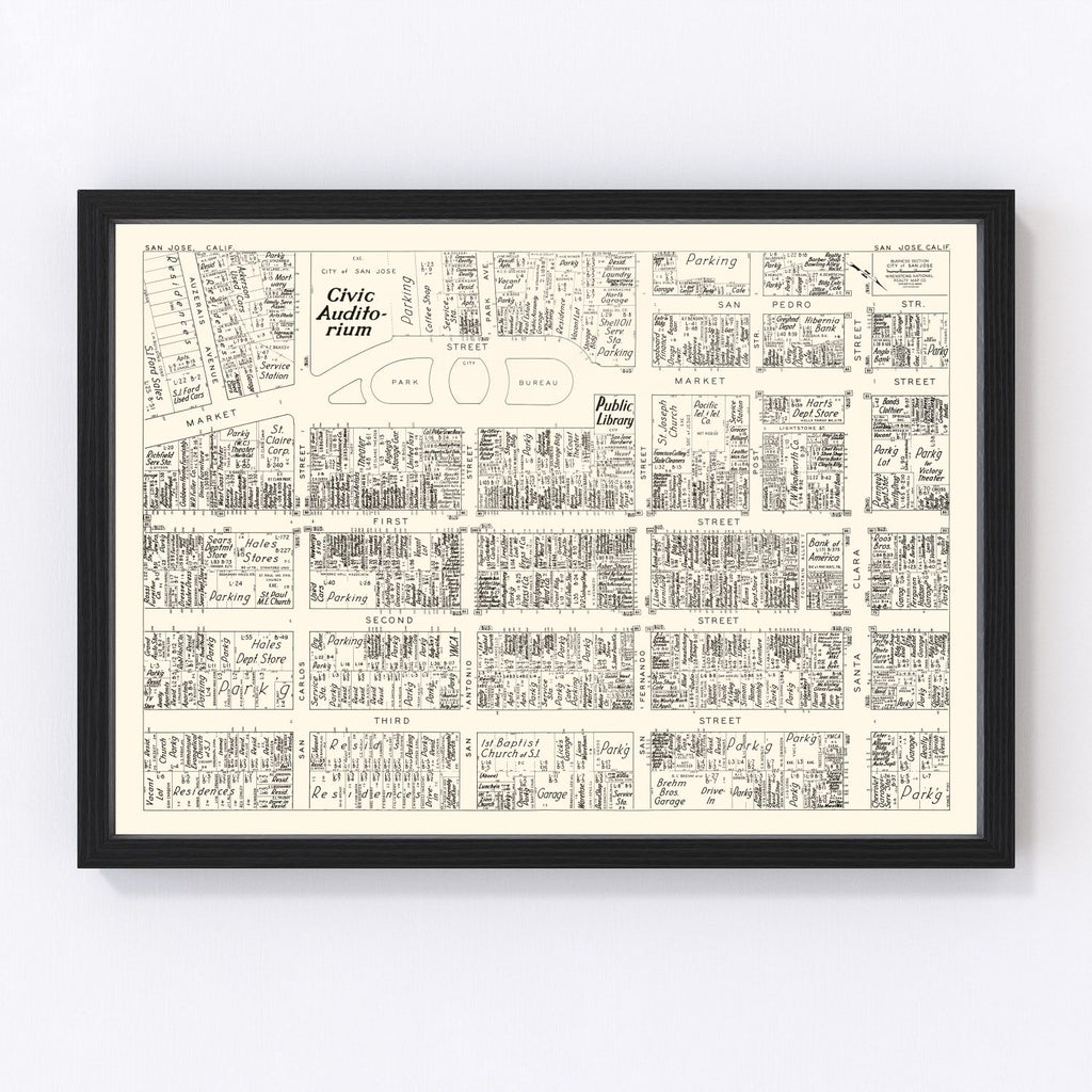 Vintage Map of San Jose, CA Business Section 1952