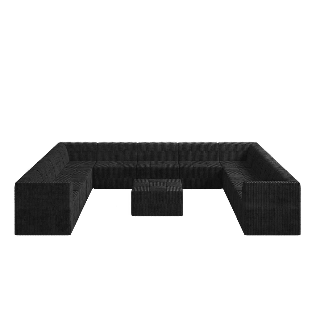 U shape Modular Sectional Sofa,DIY Compressed Sectional Sofa Modern Minimalist Style Corduroy Couch, Sleeper Sofa for Living Room, Bedroom, Comfy Compressed Sofa Couch Space-black