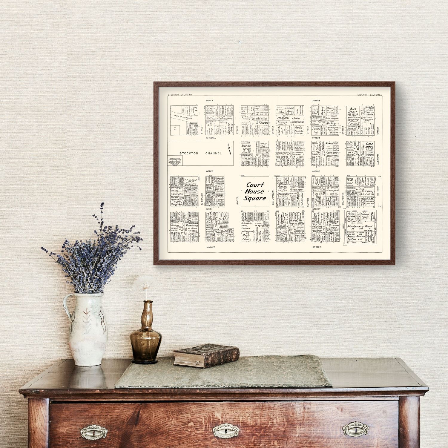 Vintage Map of Stockton, CA Business Section 1952