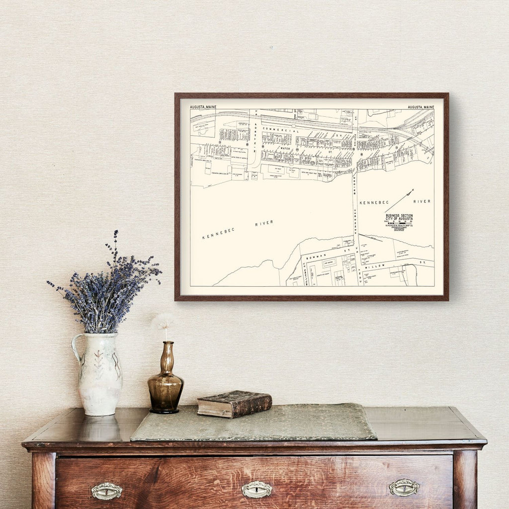 Vintage Map of Augusta, ME Business Section 1946