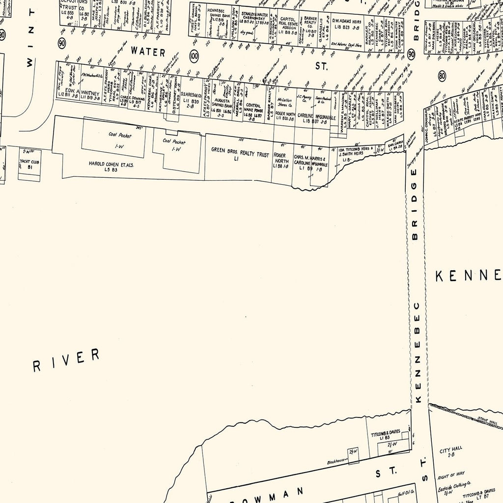 Vintage Map of Augusta, ME Business Section 1946
