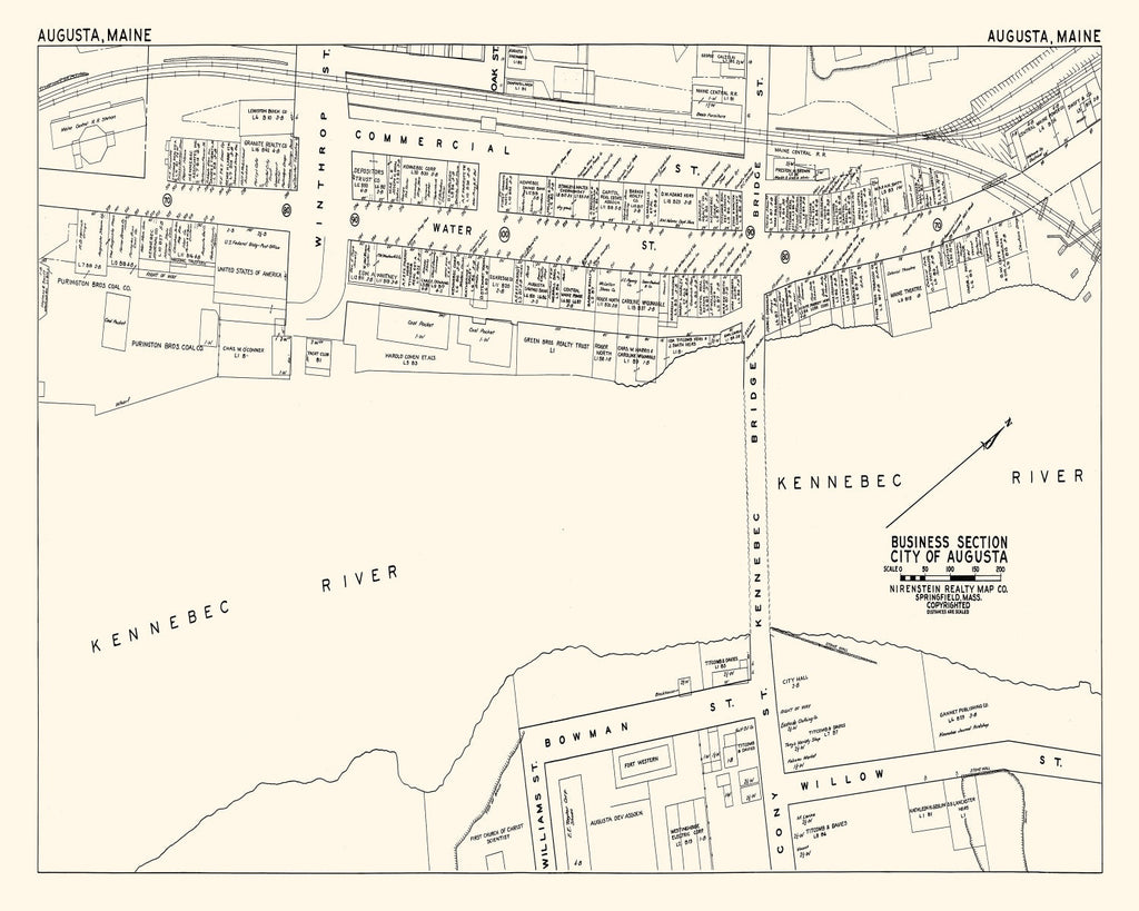 Vintage Map of Augusta, ME Business Section 1946