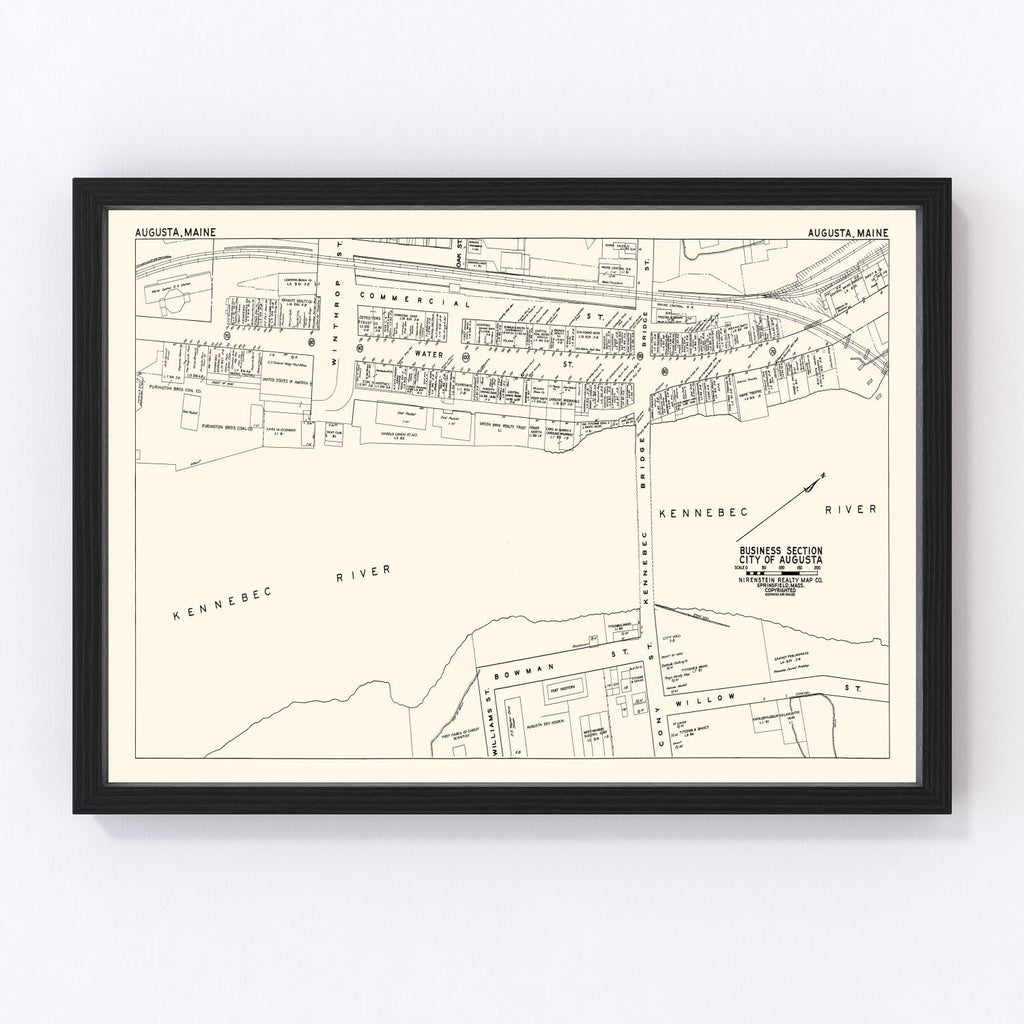 Vintage Map of Augusta, ME Business Section 1946