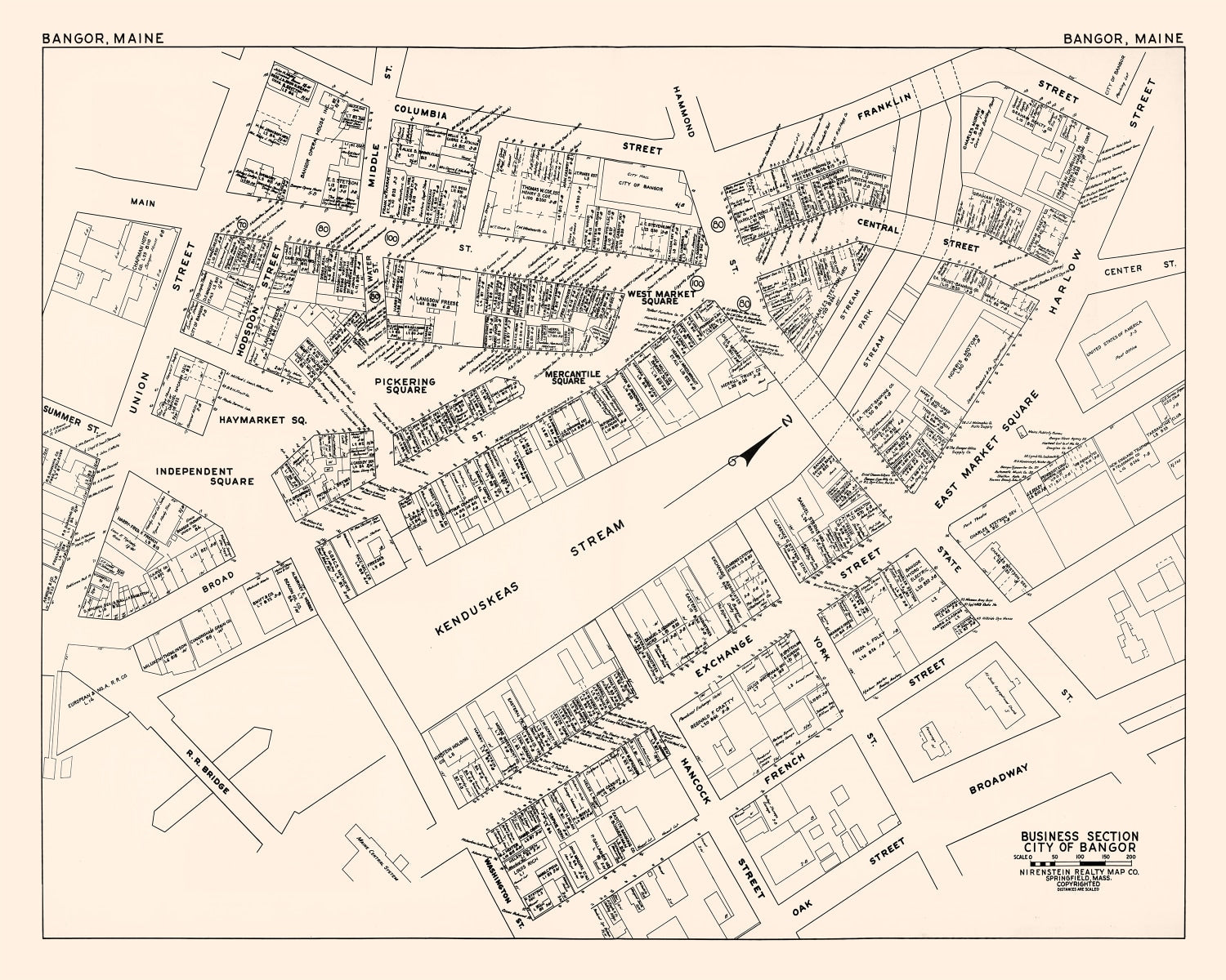 Vintage Map of Bangor, ME Business Section 1946