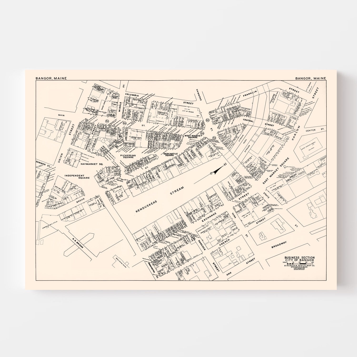 Vintage Map of Bangor, ME Business Section 1946