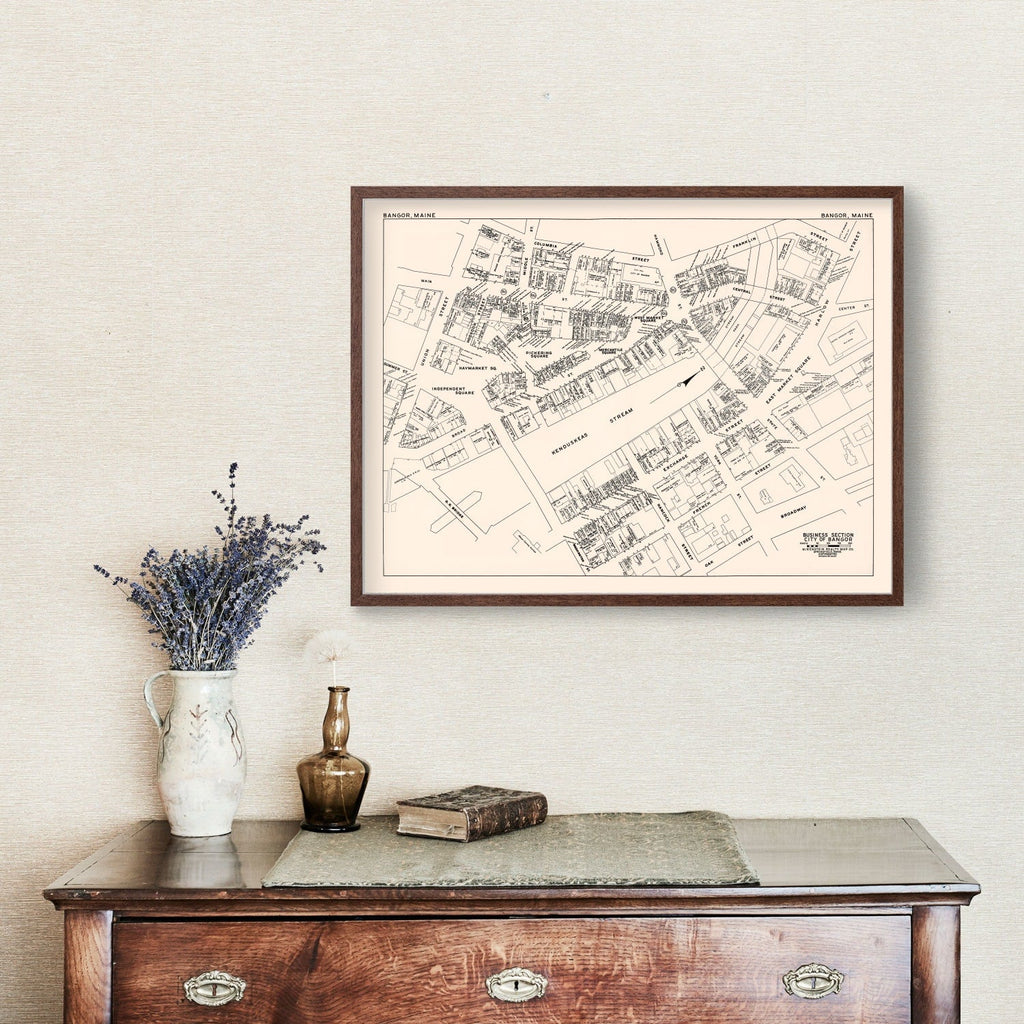 Vintage Map of Bangor, ME Business Section 1946