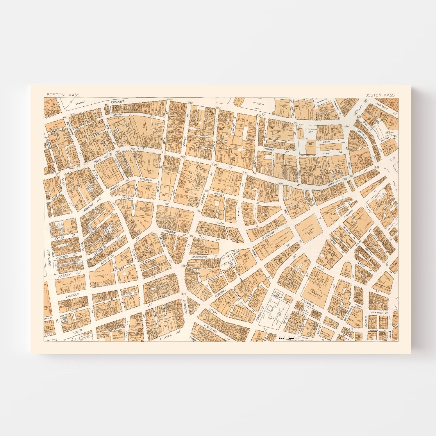 Vintage Map of Boston, MA Business Section 1946