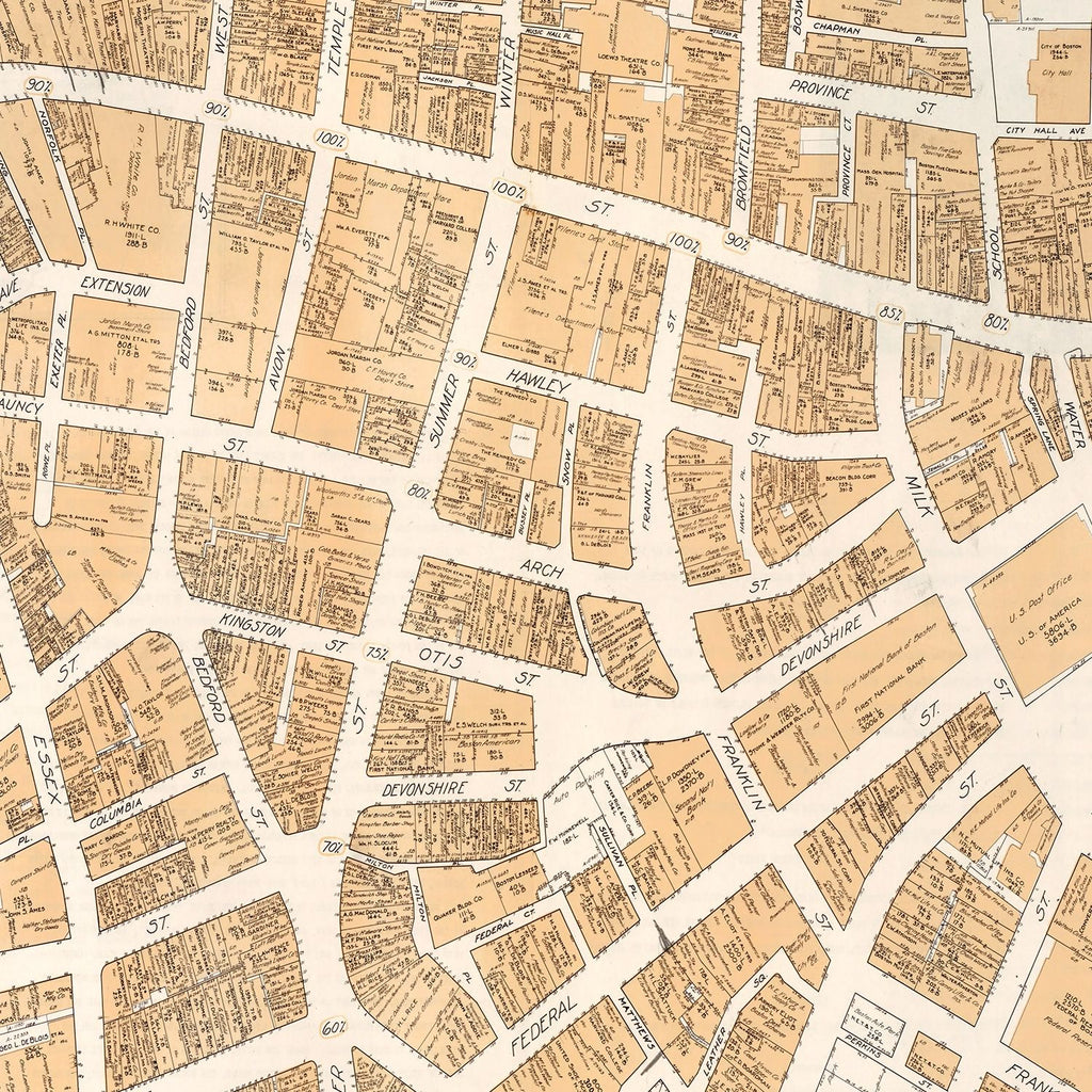 Vintage Map of Boston, MA Business Section 1946