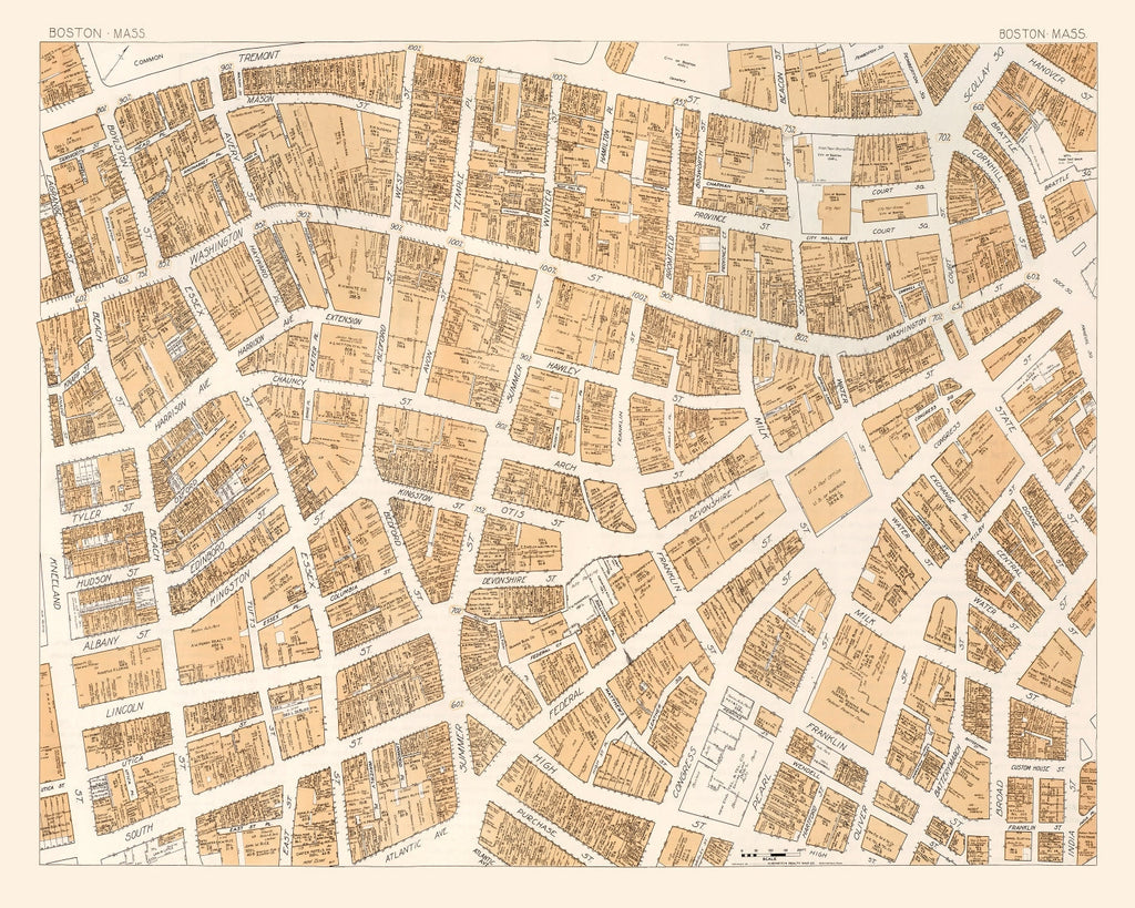 Vintage Map of Boston, MA Business Section 1946