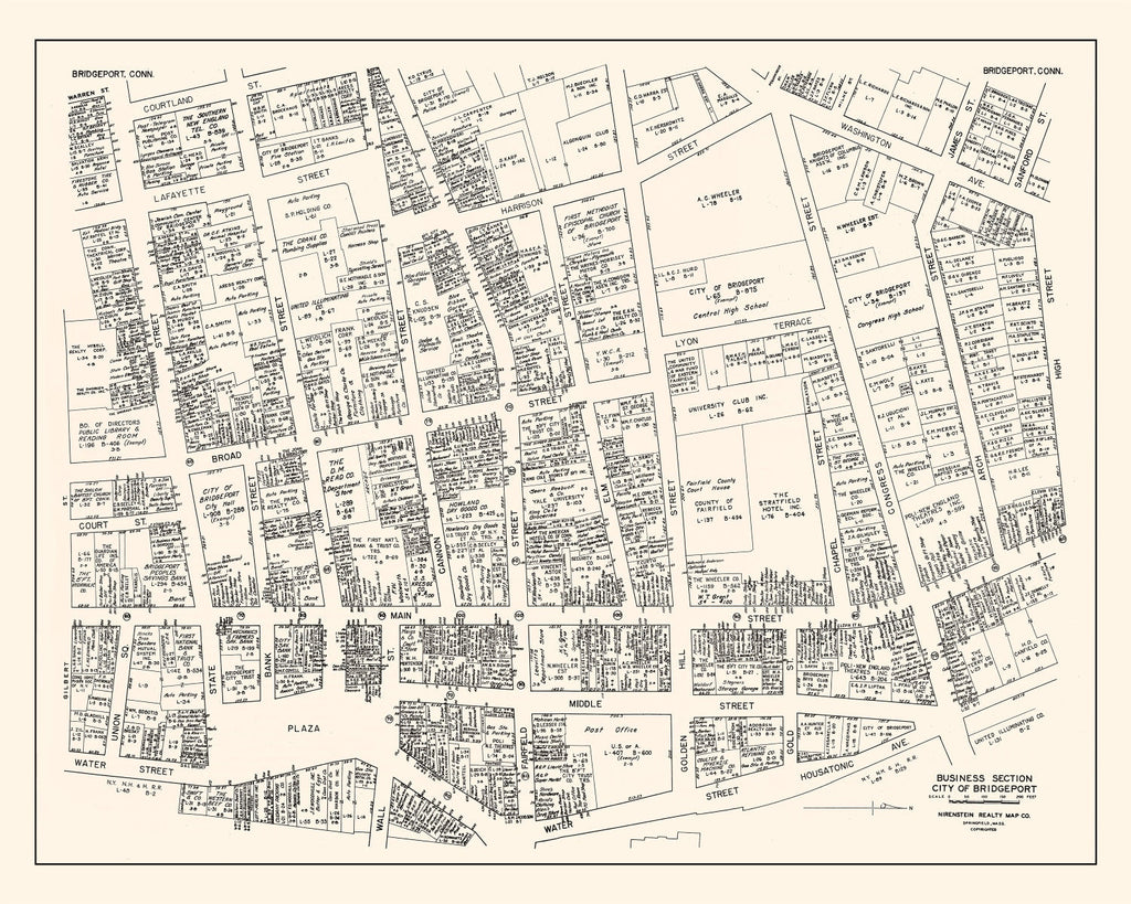 Vintage Map of Bridgeport, CT Business Section 1946