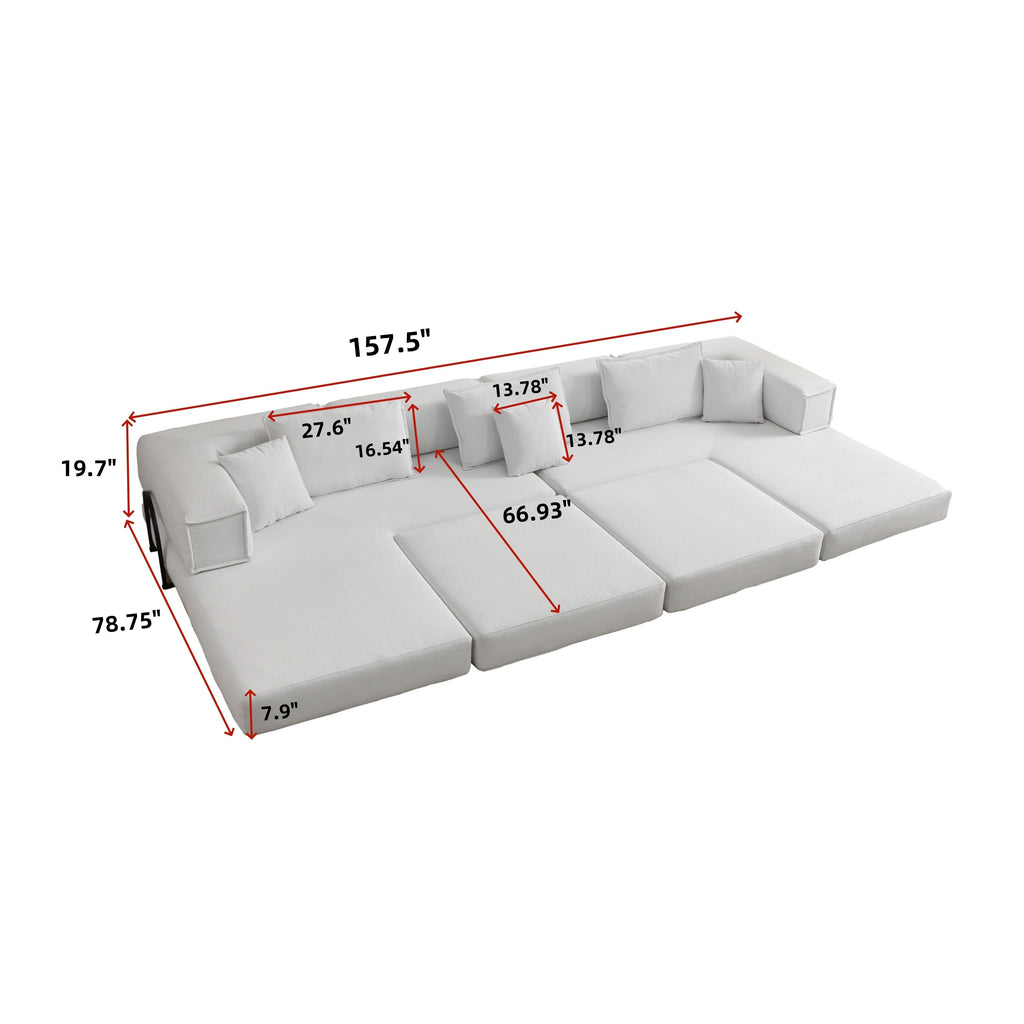 Oversized Upholstered Sectional Sofa Couch Set, Modular 118.2 ' L Shaped Floor Living Room Sofa Set With 6 Pillows, DIY Combination Sofa Couch for living rooms, apartments,bedrooms, Light Grey