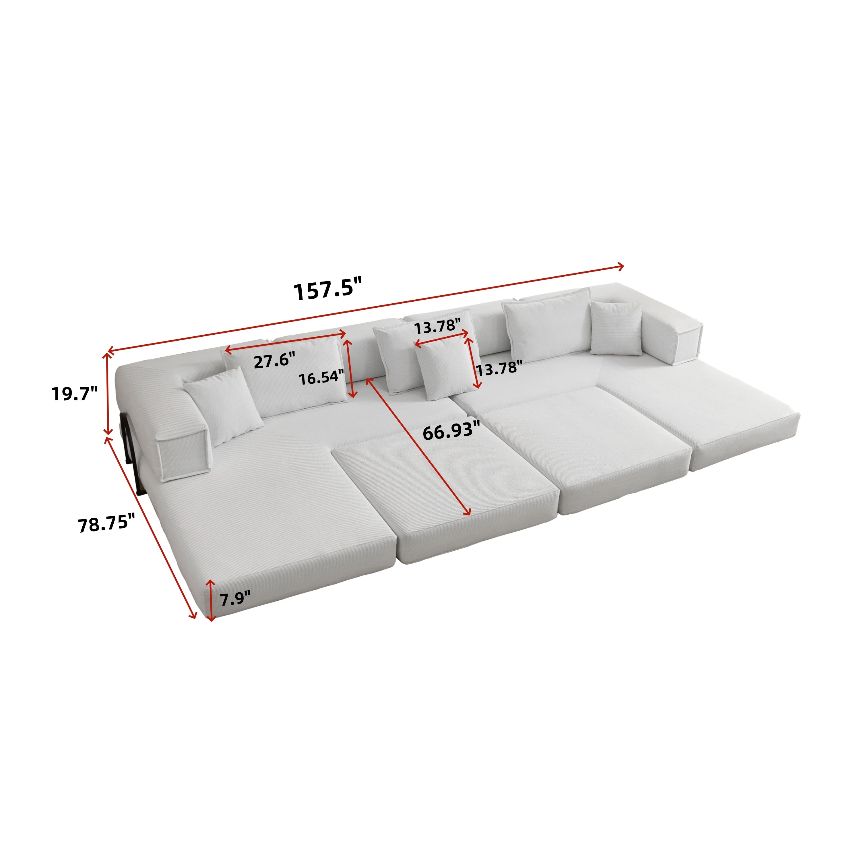 Oversized Upholstered Sectional Sofa Couch Set, Modular 118.2 ' L Shaped Floor Living Room Sofa Set With 6 Pillows, DIY Combination Sofa Couch for living rooms, apartments,bedrooms, Light Grey