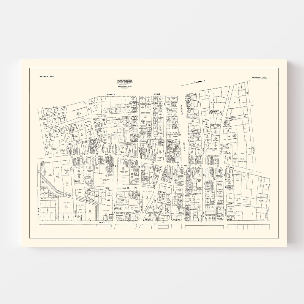 Vintage Map of Brockton, MA Business Section 1946