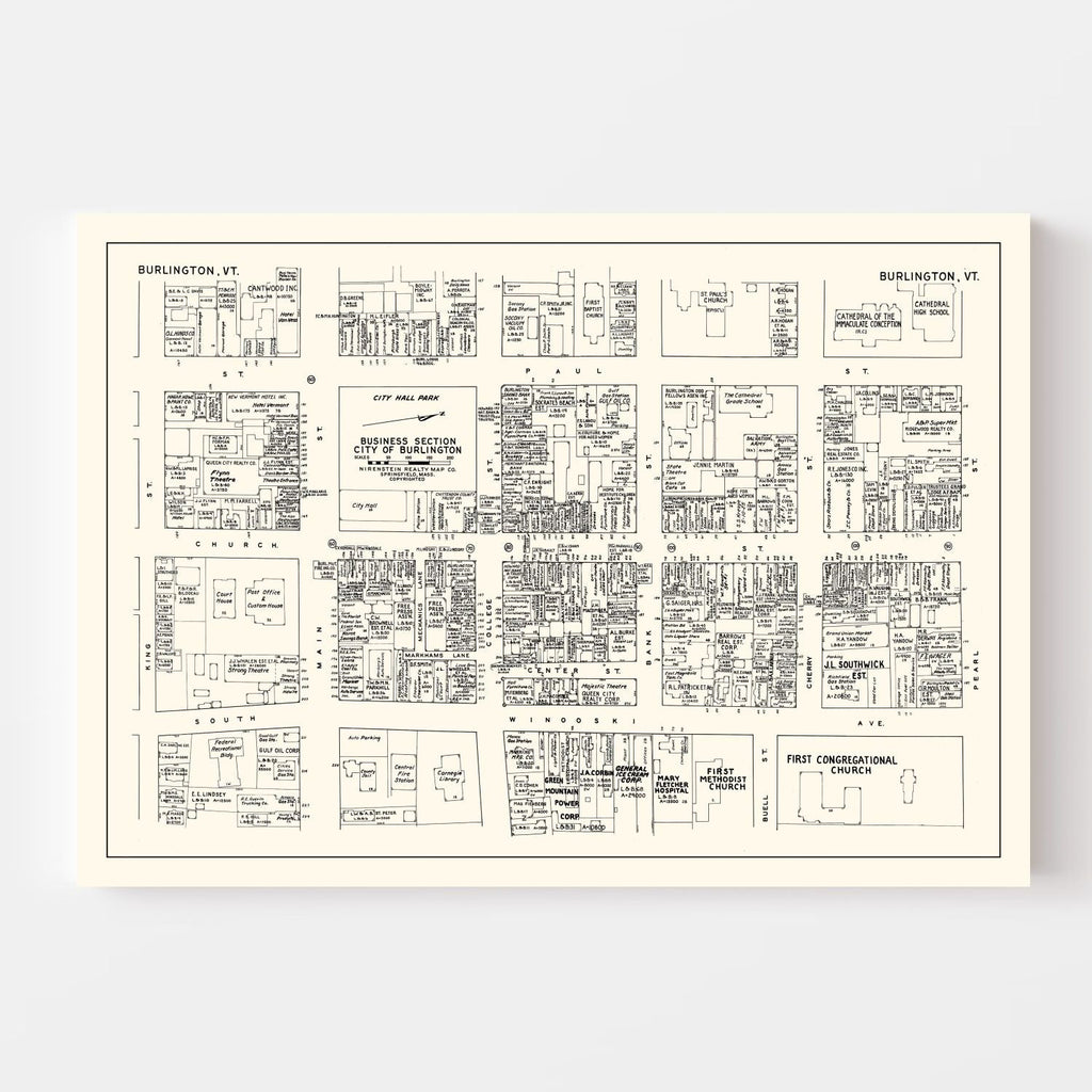 Vintage Map of Burlington, VT Business Section 1946