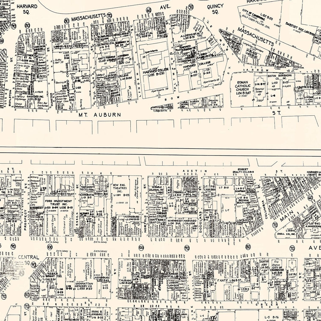 Vintage Map of Cambridge, MA Business Section 1946