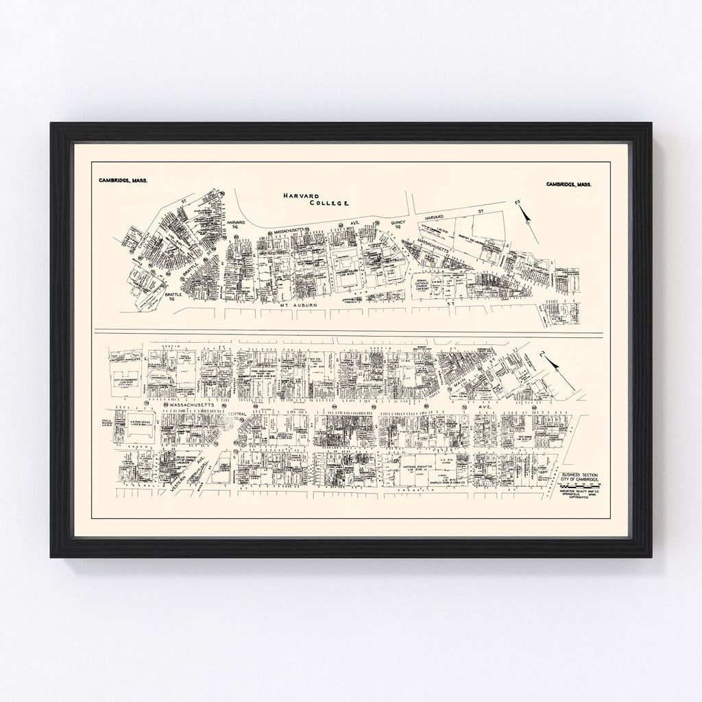 Vintage Map of Cambridge, MA Business Section 1946