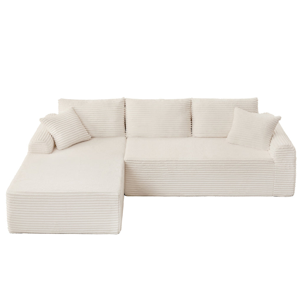 Full-Compression Chaise Lounge Set – Modular Corduroy Sectional with Arched Armrests, Non-Slip Base, Includes 3 Back Cushions & 2 Throw Pillows