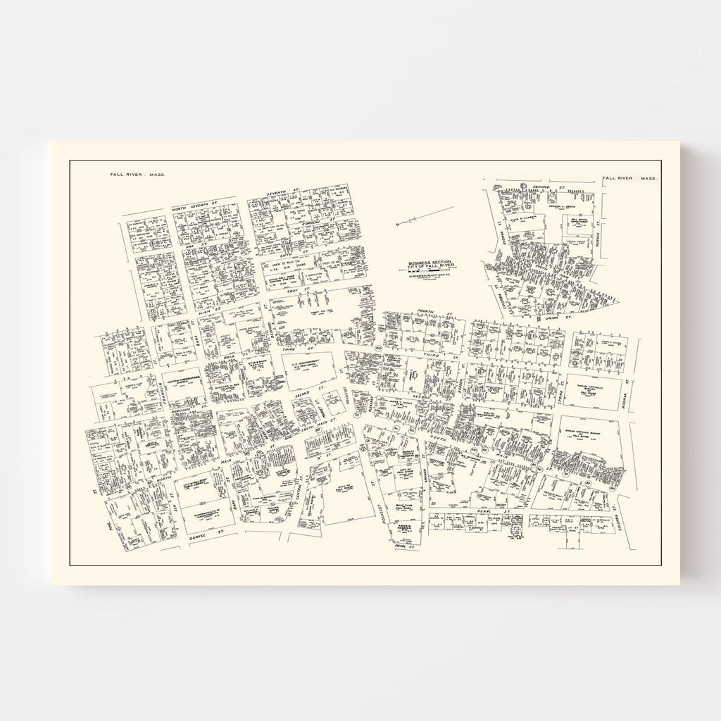 Vintage Map of Fall River, MA Business Section 1946