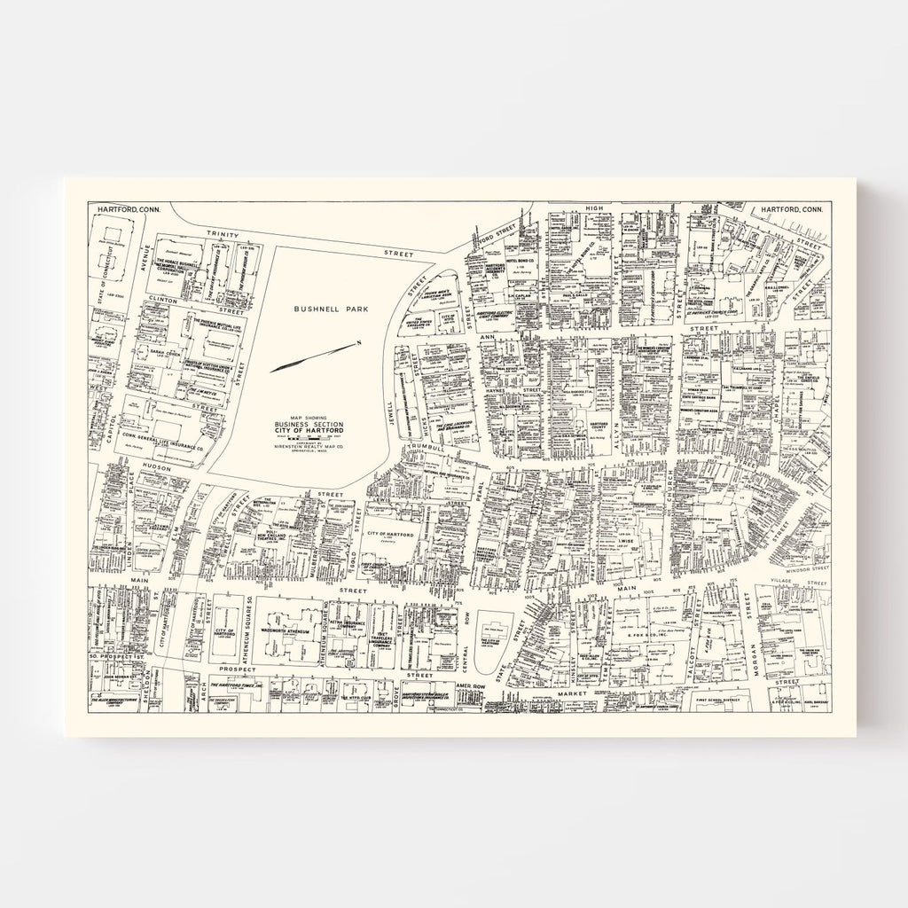 Vintage Map of Hartford, CT Business Section 1946