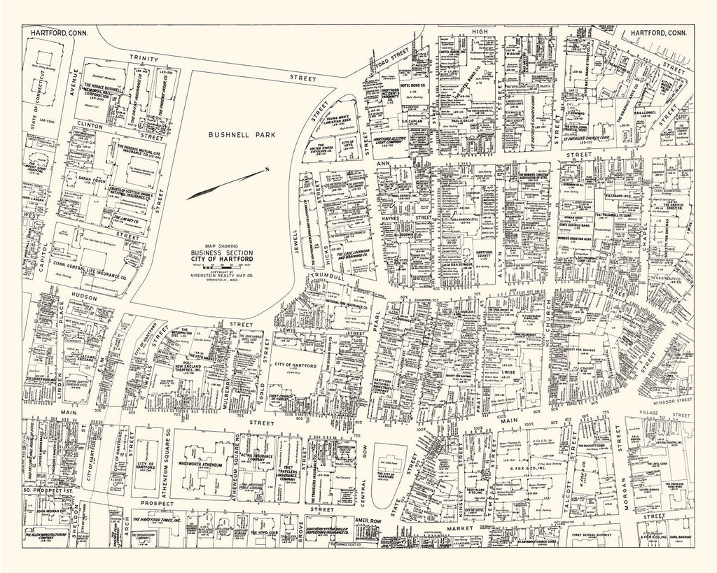 Vintage Map of Hartford, CT Business Section 1946