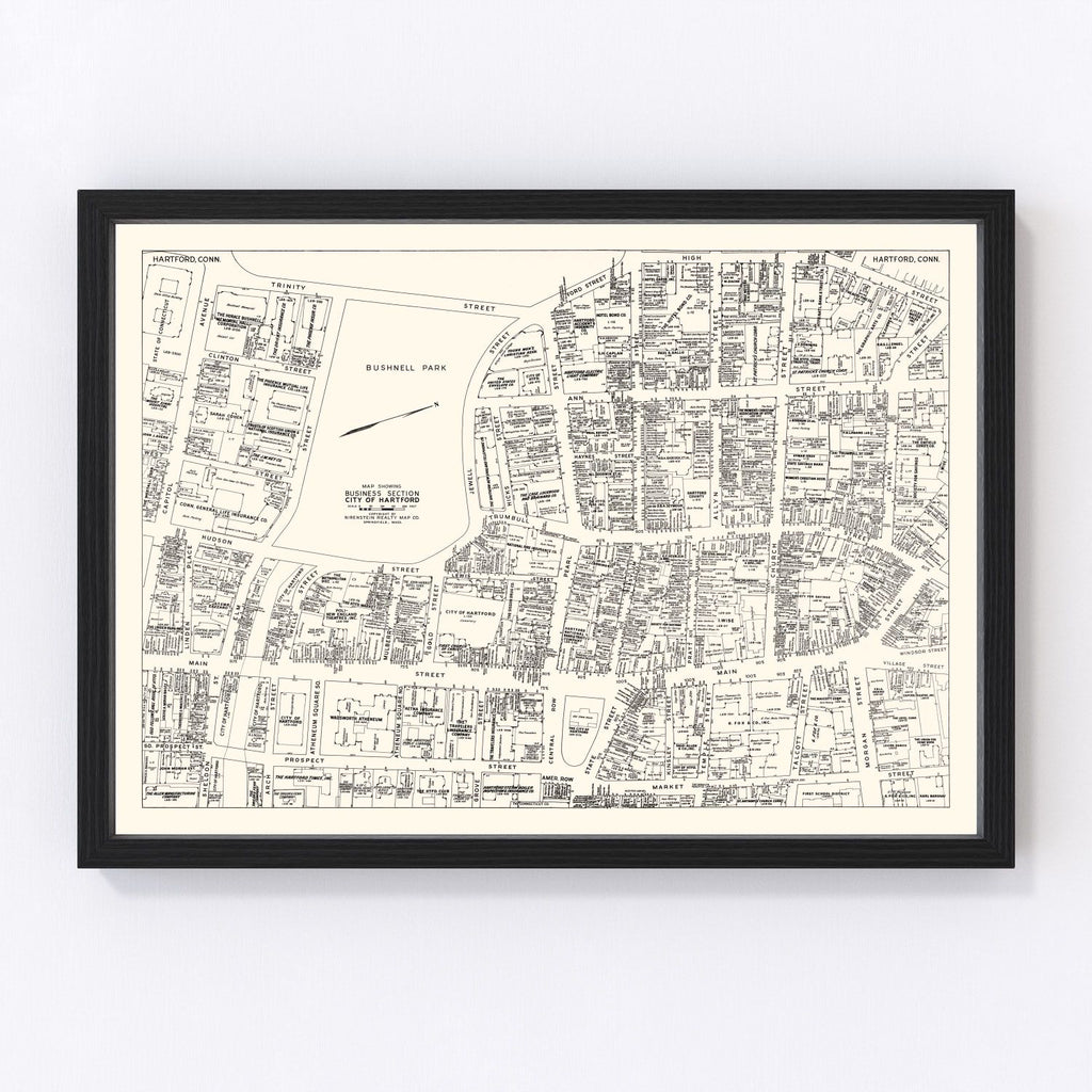 Vintage Map of Hartford, CT Business Section 1946