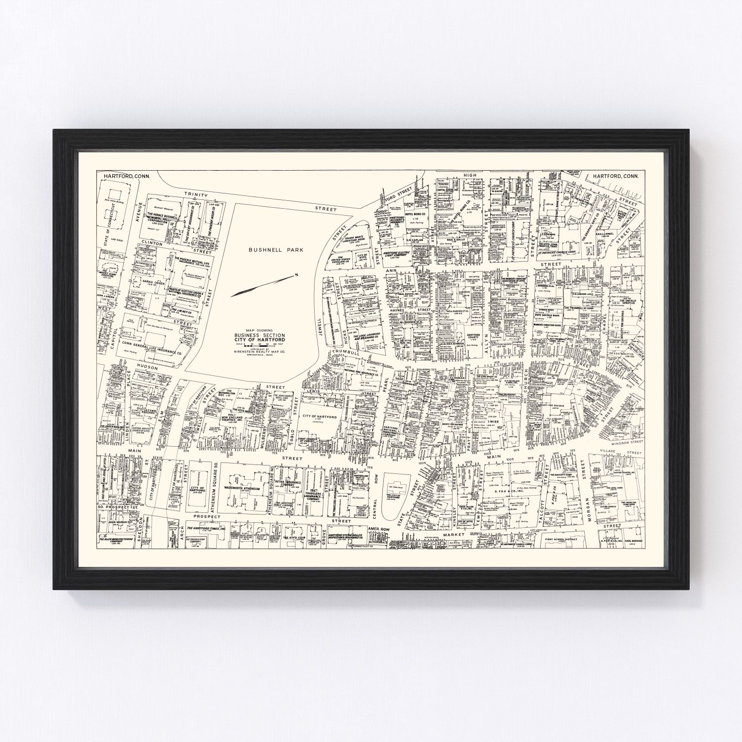 Vintage Map of Hartford, CT Business Section 1946